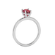Side profile, white gold raspberry red ring, classic basket gallery.