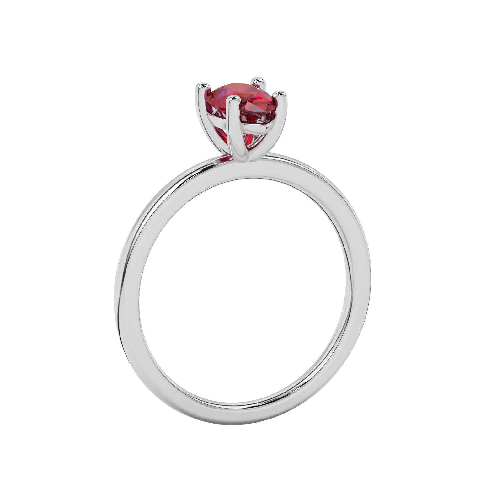 Side profile, white gold raspberry red ring, classic basket gallery.
