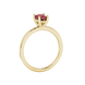 Side profile, yellow gold raspberry red ring, classic basket gallery.