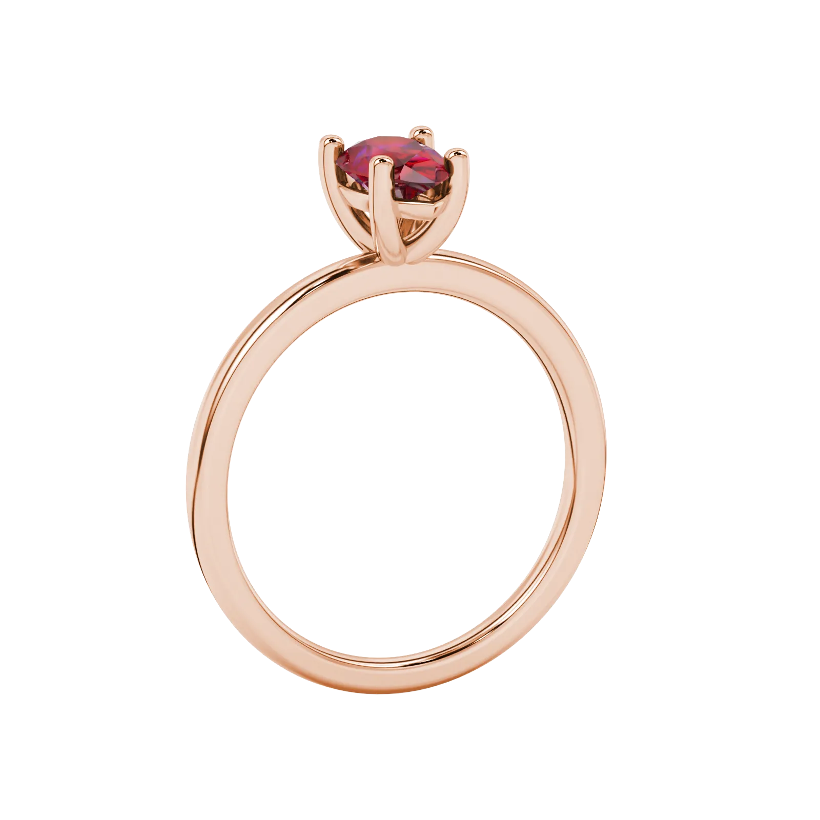 Side profile, rose gold raspberry red ring, classic basket gallery.