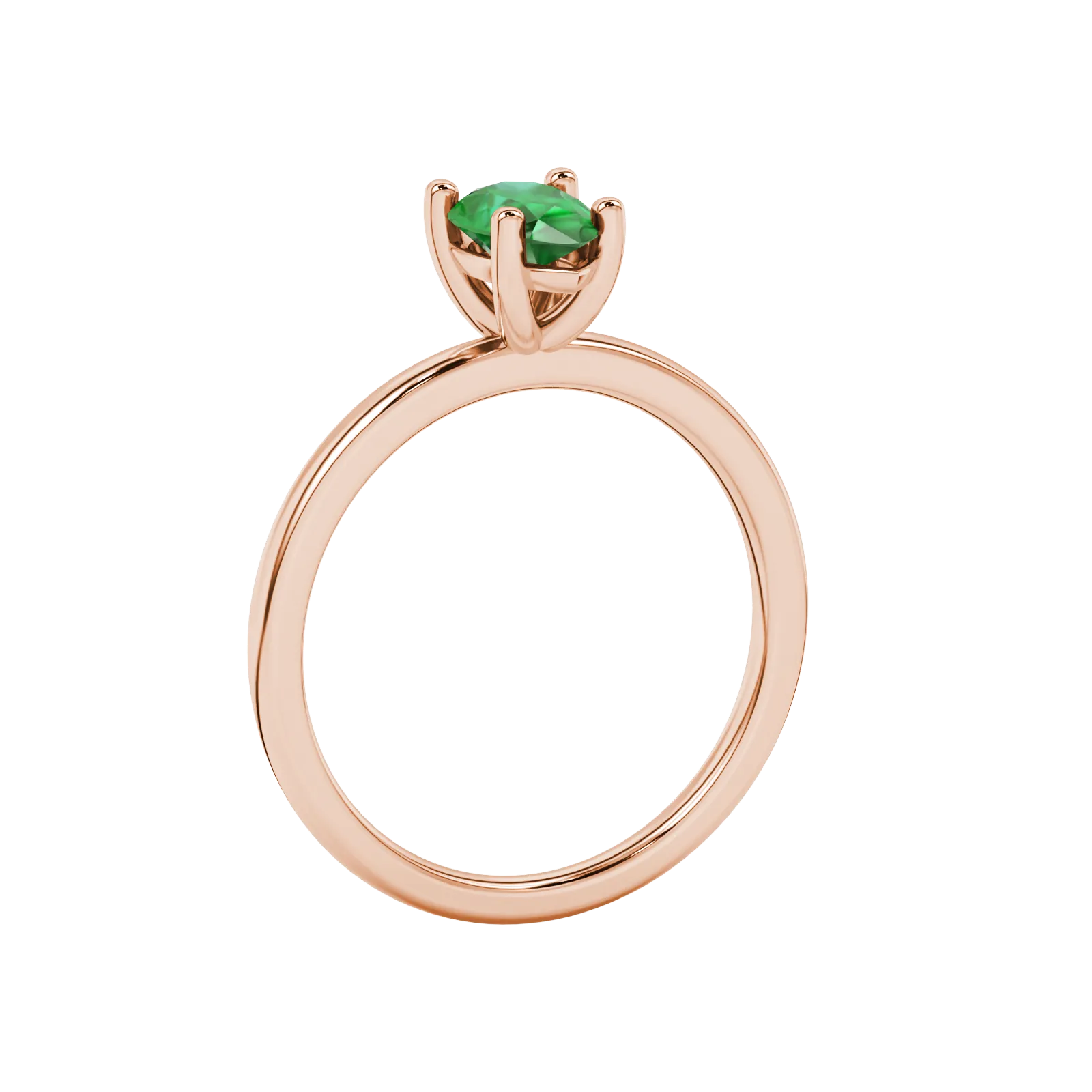 Side profile, rose gold emerald green ring, classic basket gallery.