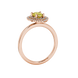 Side profile, rose gold canary yellow ring, falling edge halo gallery.