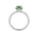 Pear shape emerald green gemstone ring, white gold french pavé halo setting.