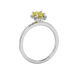 Side profile, white gold canary yellow ring, french pavé halo gallery.