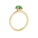 Side profile, yellow gold emerald green ring, french pavé halo gallery.