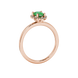 Pear shape emerald green gemstone ring, rose gold french pavé halo setting.