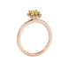 Side profile, rose gold canary yellow ring, french pavé halo gallery.