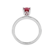 Pear shape raspberry red gemstone ring, white gold lotus basket setting.
