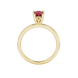 Pear shape raspberry red gemstone ring, yellow gold lotus basket setting.