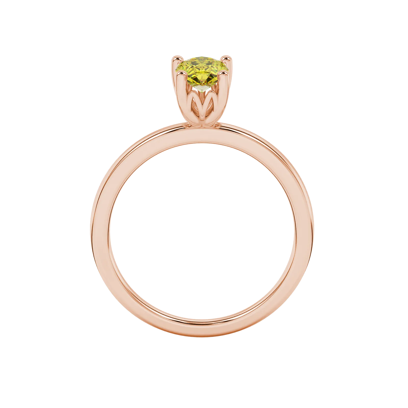 Pear shape canary yellow gemstone ring, rose gold lotus basket setting.