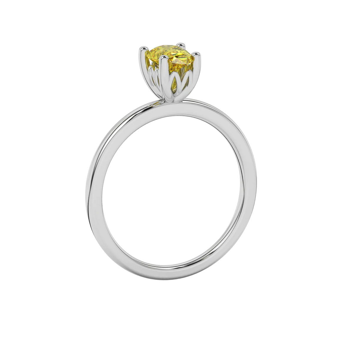 Side profile, white gold canary yellow ring, lotus basket gallery.