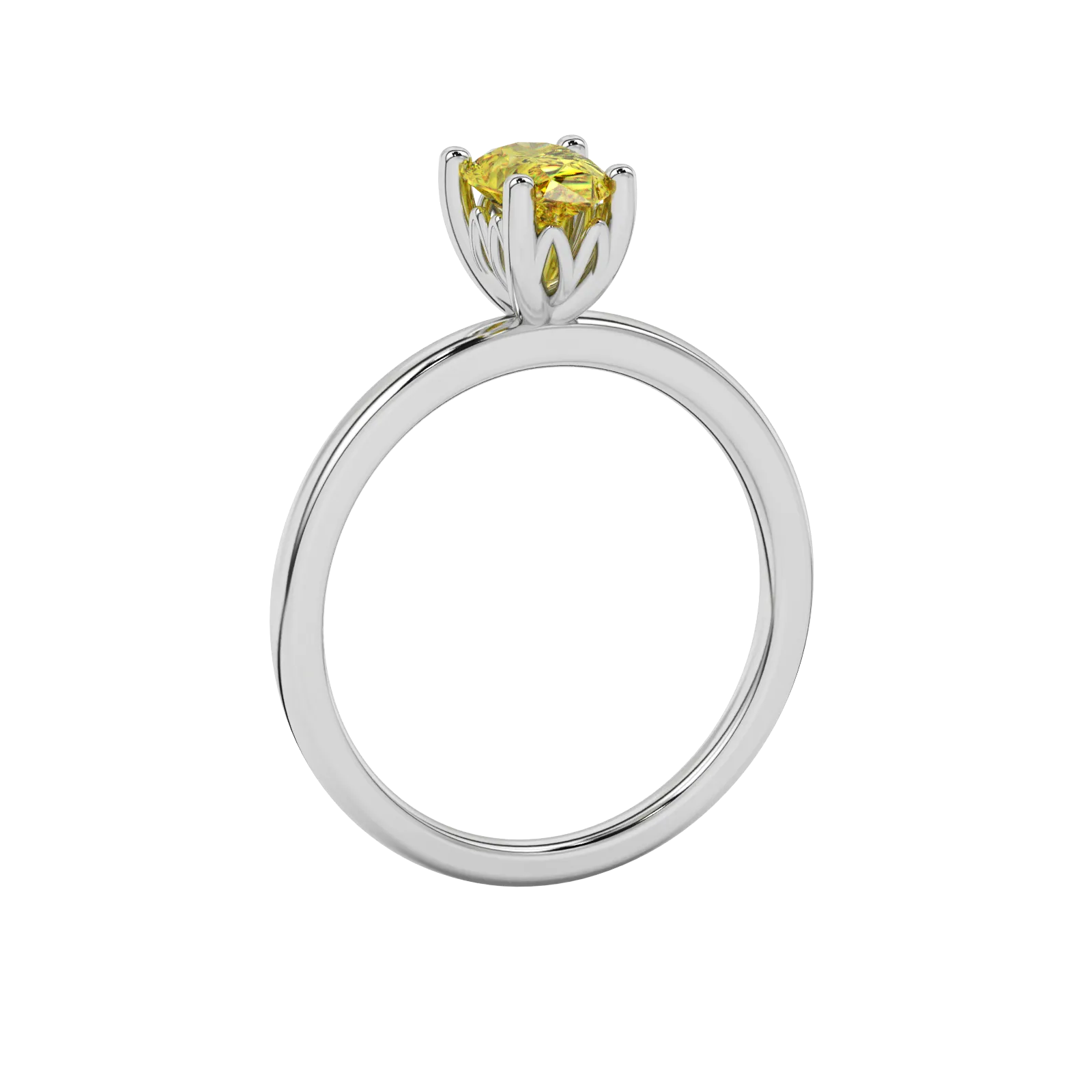 Side profile, white gold canary yellow ring, lotus basket gallery.