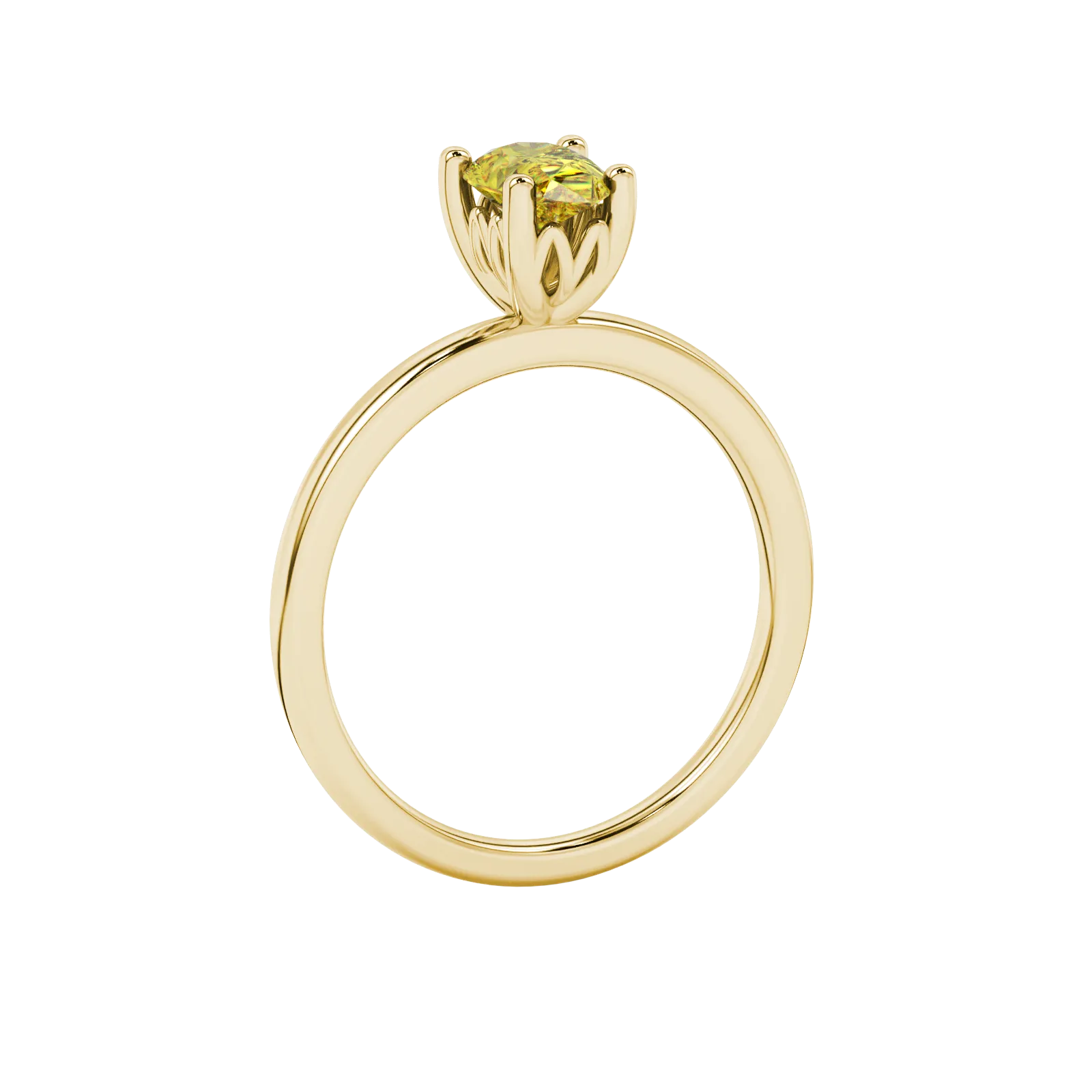 Side profile, yellow gold canary yellow ring, lotus basket gallery.