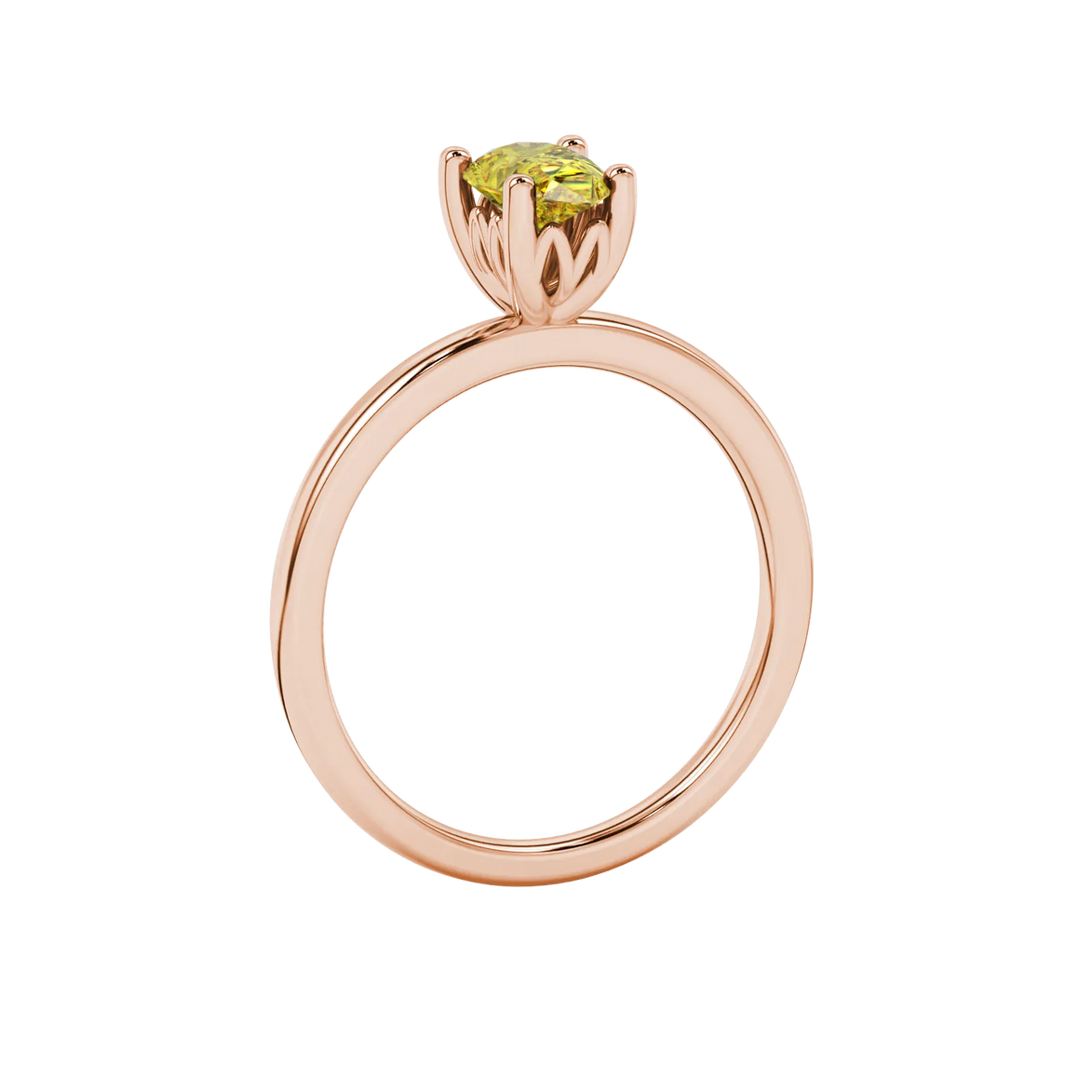 Side profile, rose gold canary yellow ring, lotus basket gallery.