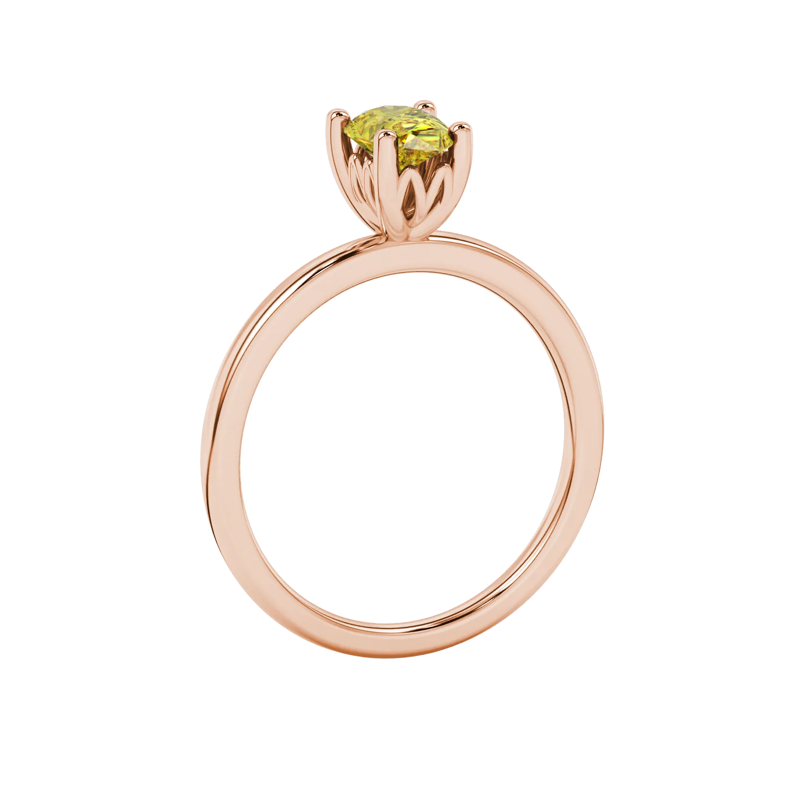 Side profile, rose gold canary yellow ring, lotus basket gallery.