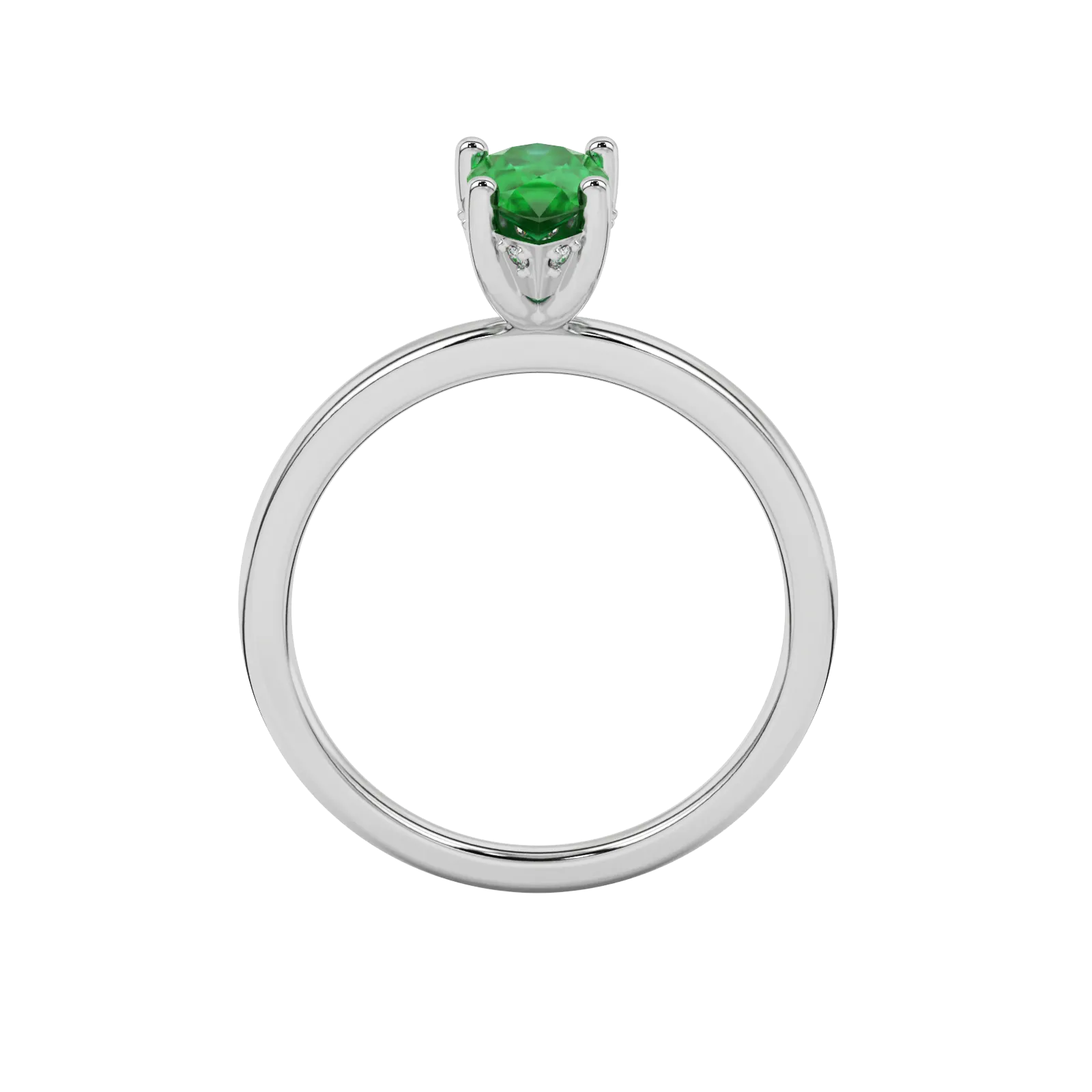 Pear shape emerald green gemstone ring, white gold pavé basket setting.