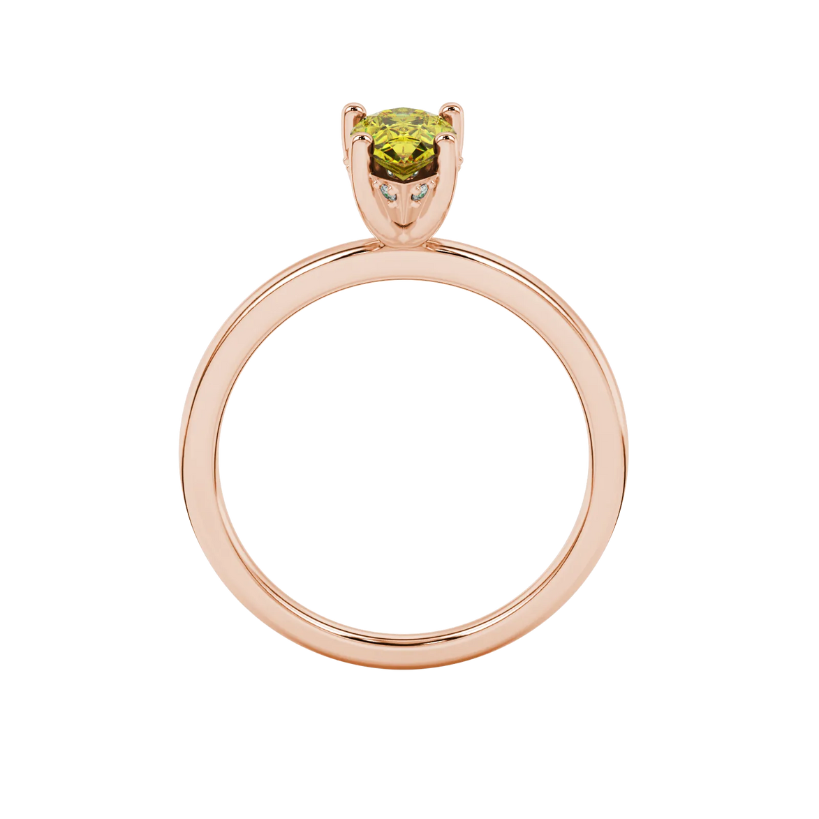 Pear shape canary yellow gemstone ring, rose gold pavé basket setting.