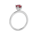 Side profile, white gold raspberry red ring, pavé basket gallery.