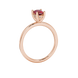 Side profile, rose gold raspberry red ring, pavé basket gallery.