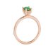 Side profile, rose gold emerald green ring, pavé basket gallery.