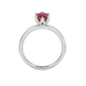 Pear shape raspberry red gemstone ring, white gold scalloped six-prong setting.