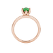 Pear shape emerald green gemstone ring, rose gold scalloped six-prong setting.