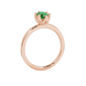 Side profile, rose gold emerald green ring, scalloped six-prong gallery.