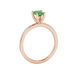 Side profile, rose gold emerald green ring, surprise diamond gallery.