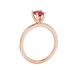 Side profile, rose gold raspberry red ring, surprise diamond gallery.