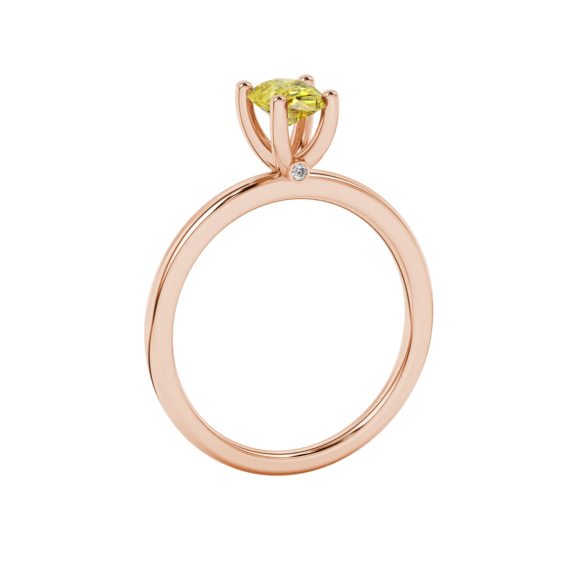 Side profile, rose gold canary yellow ring, surprise diamond gallery.