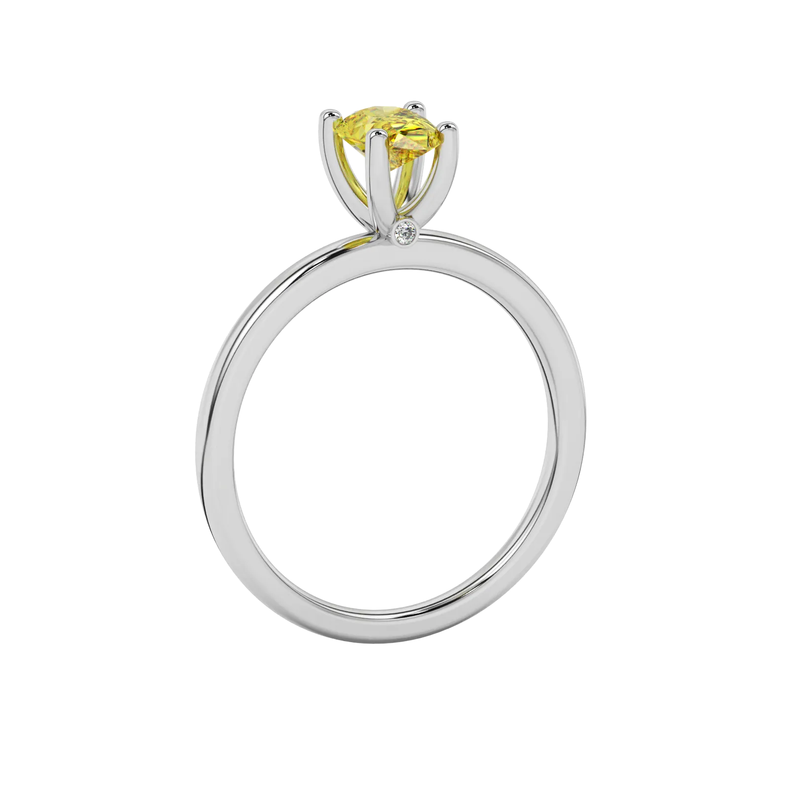 Side profile, white gold canary yellow ring, surprise diamond gallery.