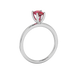 Side profile, white gold raspberry red ring, surprise diamond gallery.