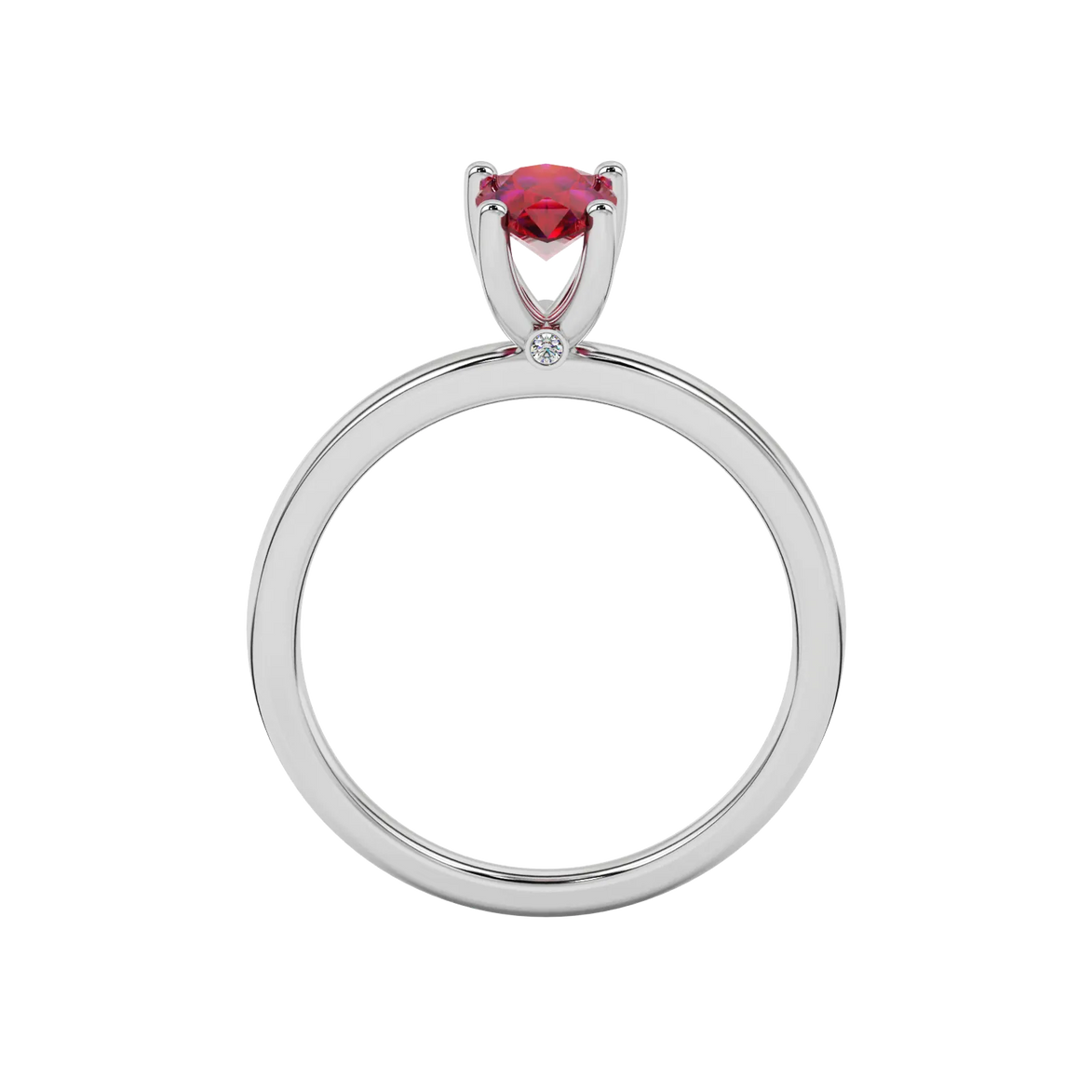Pear shape raspberry red gemstone ring, white gold surprise diamond setting.