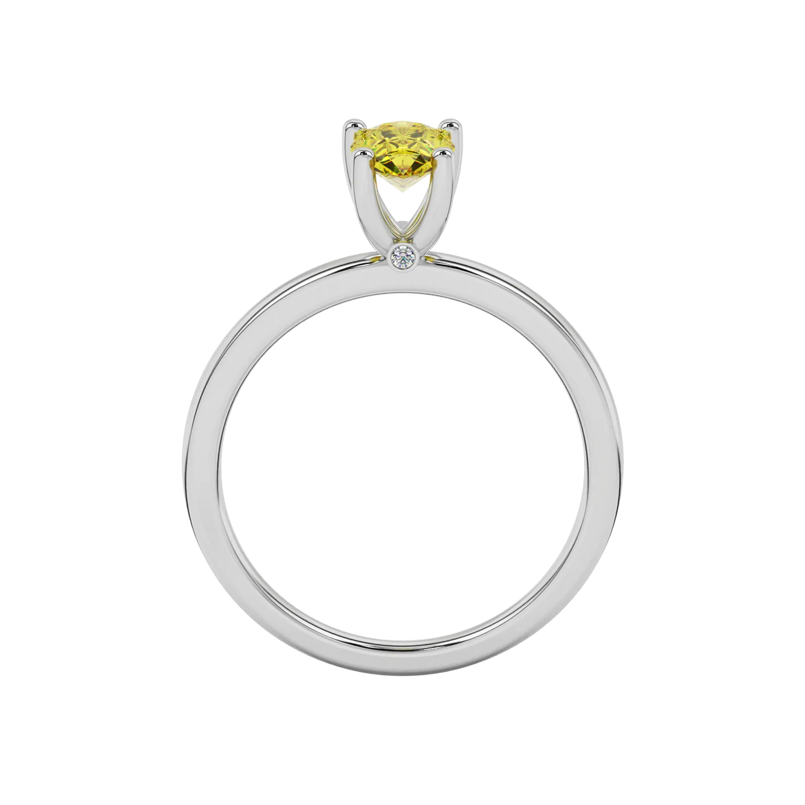 Pear shape canary yellow gemstone ring, white gold surprise diamond setting.