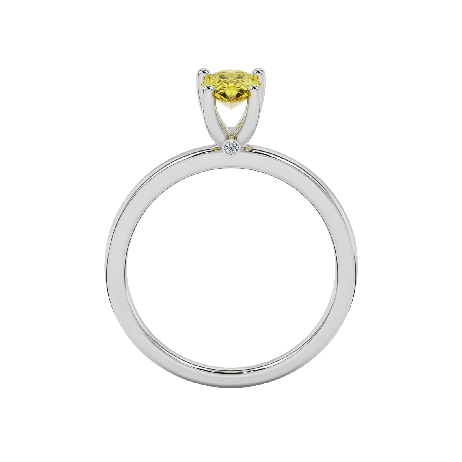 Pear shape canary yellow gemstone ring, white gold surprise diamond setting.