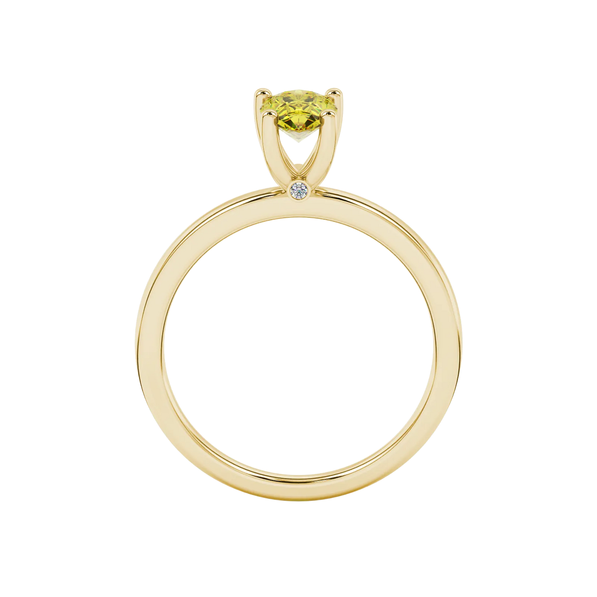 Pear shape canary yellow gemstone ring, yellow gold surprise diamond setting.