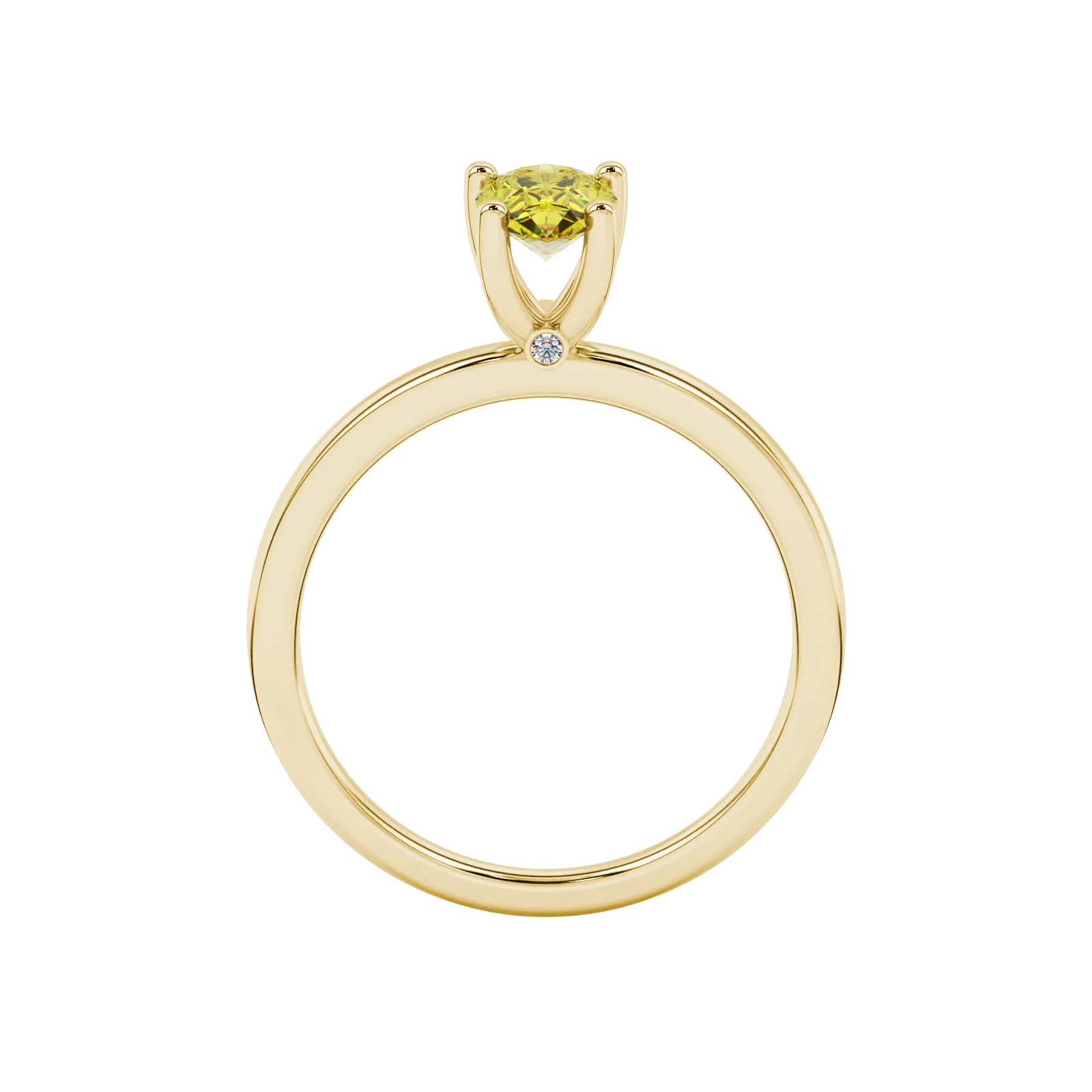 Pear shape canary yellow gemstone ring, yellow gold surprise diamond setting.