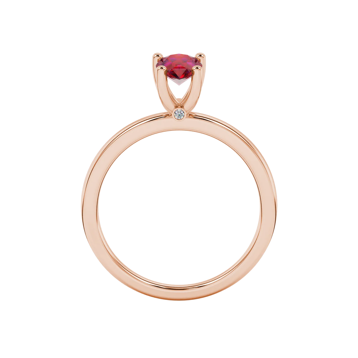 Pear shape raspberry red gemstone ring, rose gold surprise diamond setting.