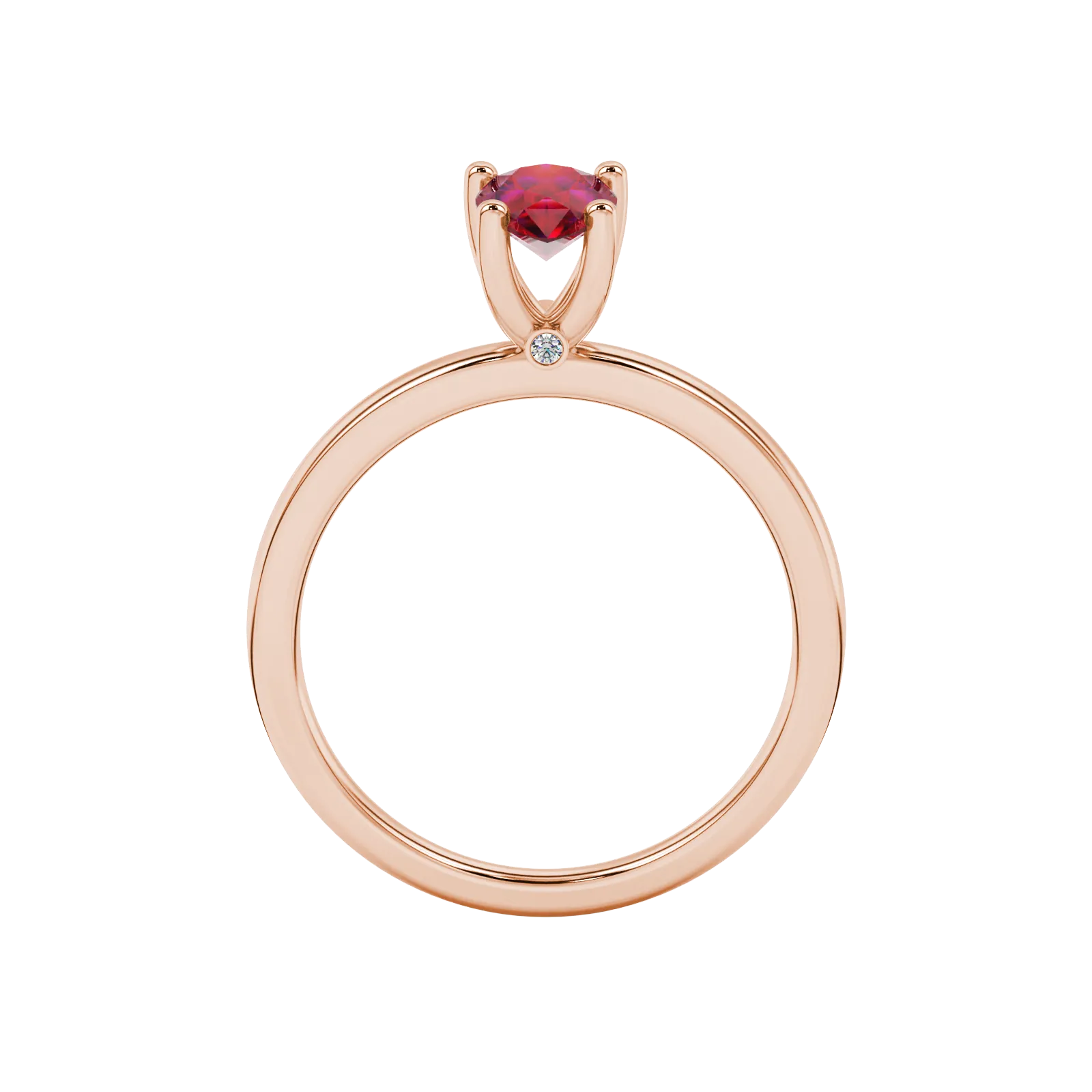 Pear shape raspberry red gemstone ring, rose gold surprise diamond setting.