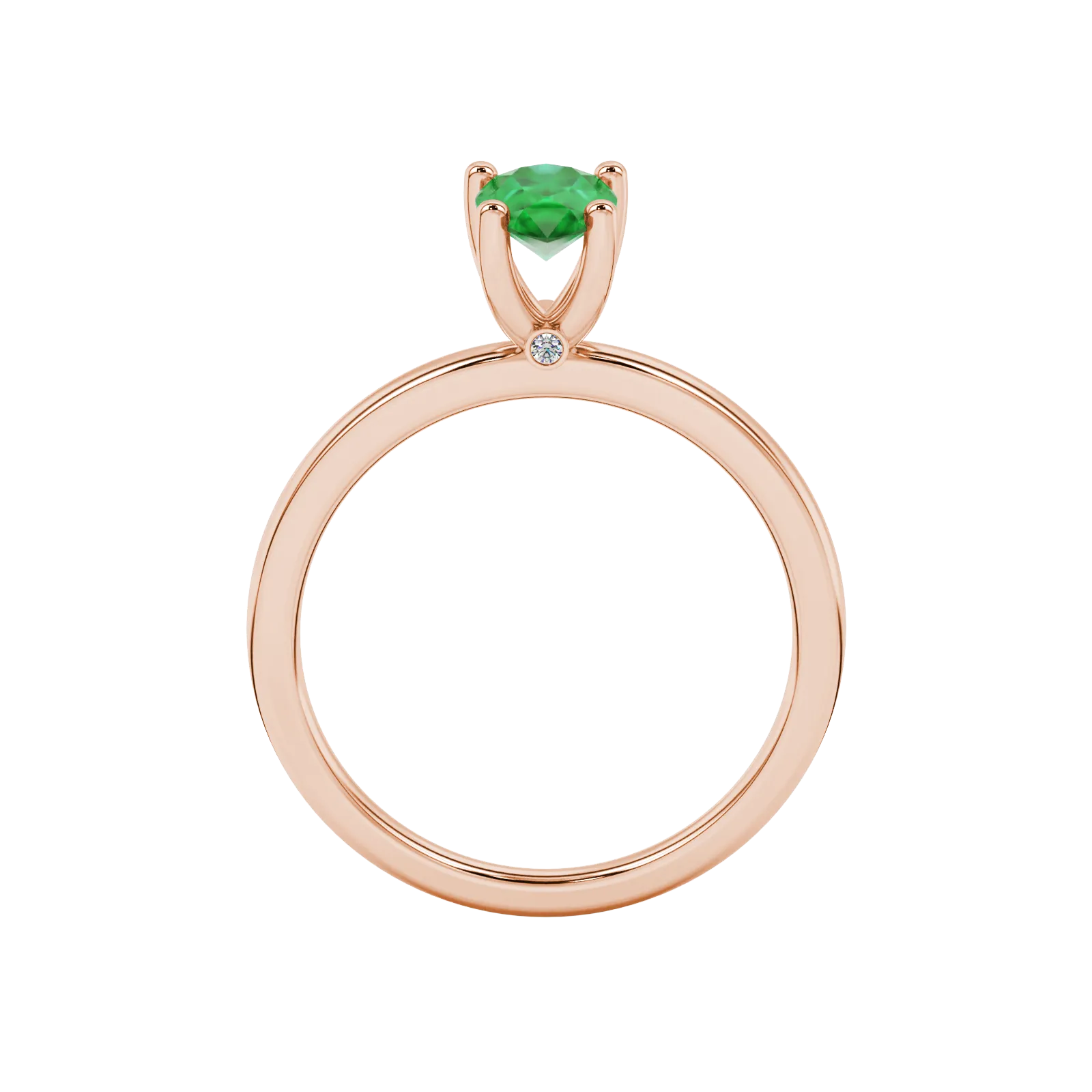 Pear shape emerald green gemstone ring, rose gold surprise diamond setting