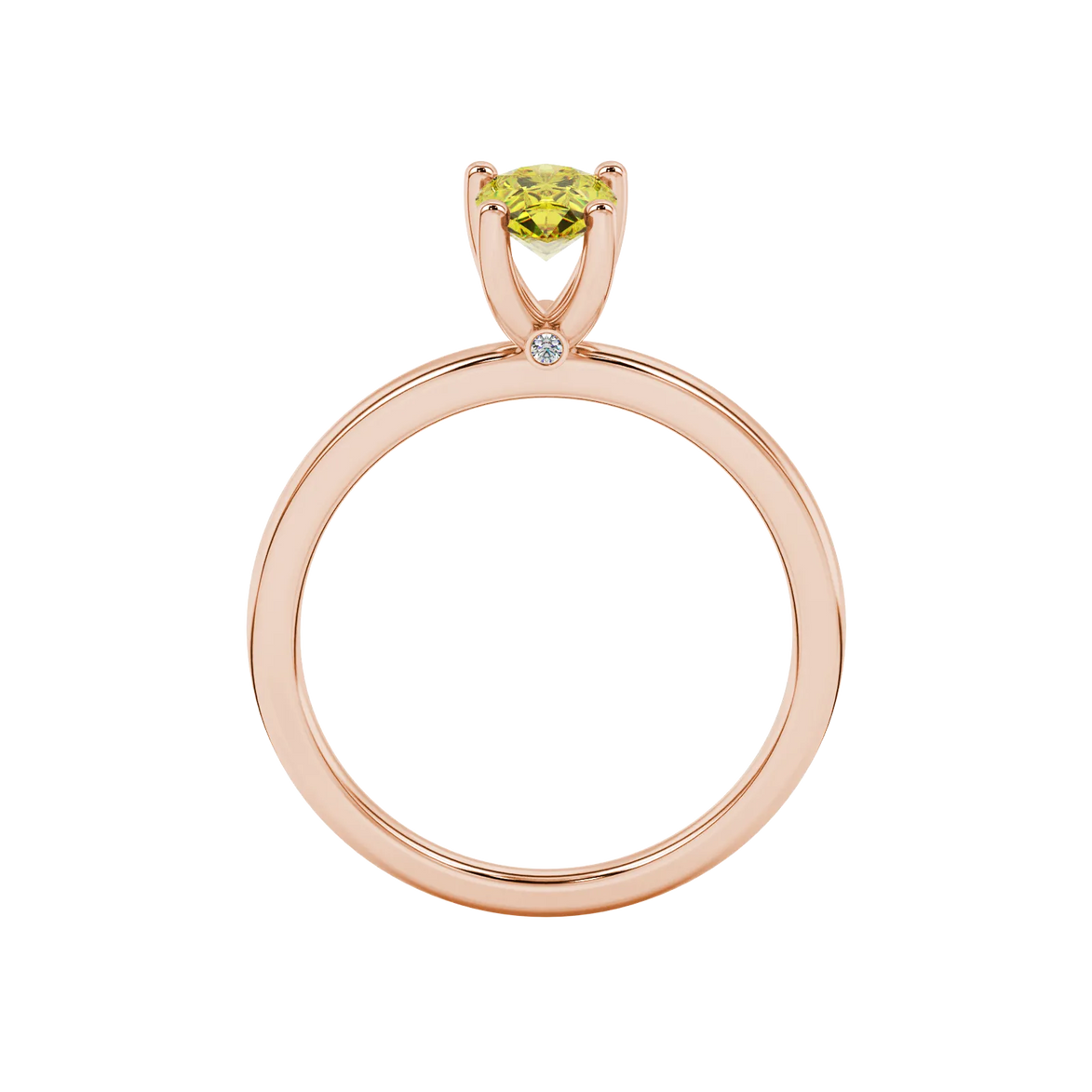 Pear shape canary yellow gemstone ring, rose gold surprise diamond setting.