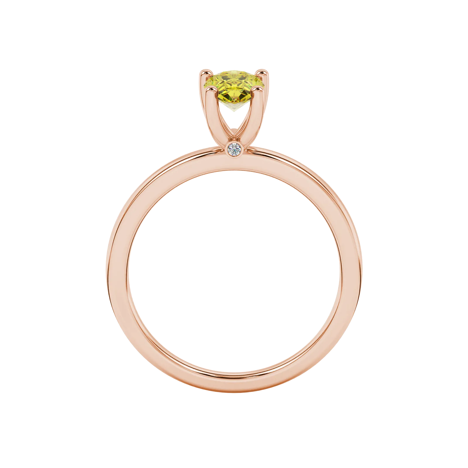 Pear shape canary yellow gemstone ring, rose gold surprise diamond setting.