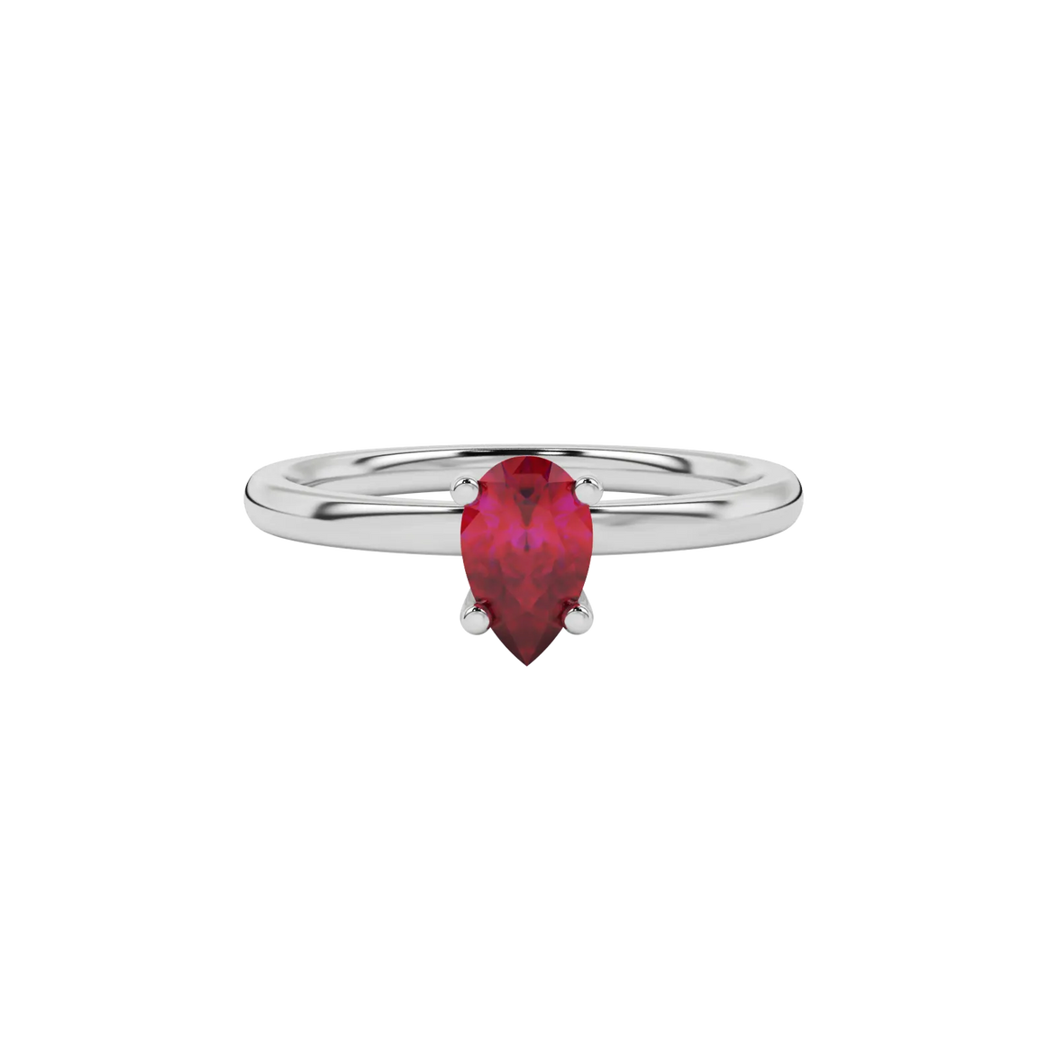 Close-up raspberry red gemstone pendant, white gold surprise diamond setting
