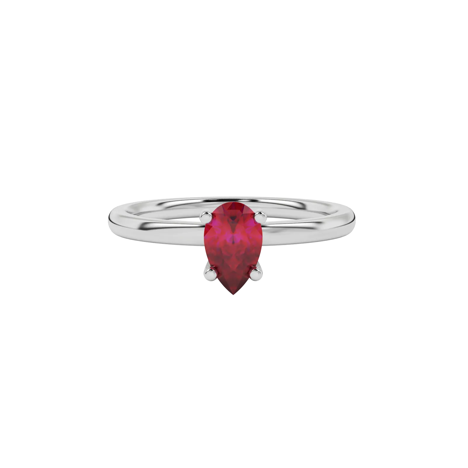 Close-up raspberry red gemstone pendant, white gold surprise diamond setting