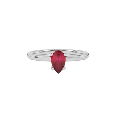 Close-up raspberry red gemstone pendant, white gold surprise diamond setting