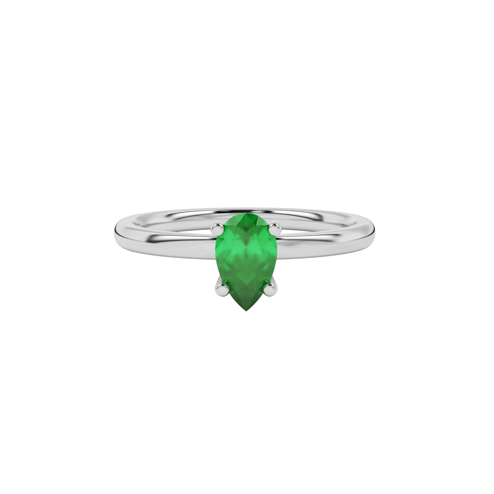 Close-up emerald green gemstone pendant, white gold surprise diamond setting.