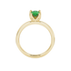Pear shape emerald green gemstone ring, yellow gold tulip basket setting.