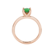 Pear shape emerald green gemstone ring, rose gold tulip basket setting.