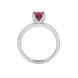 Pear shape raspberry red gemstone ring, white gold tulip basket setting.