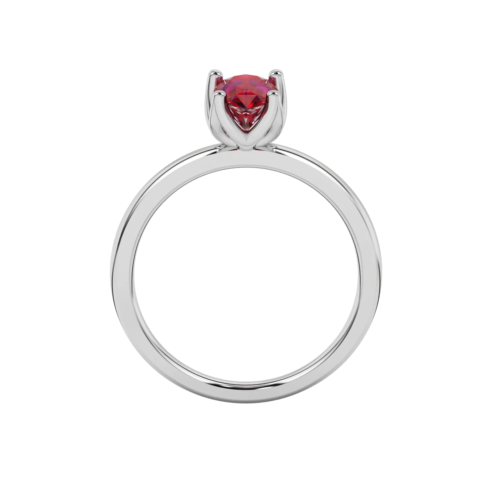 Pear shape raspberry red gemstone ring, white gold tulip basket setting.